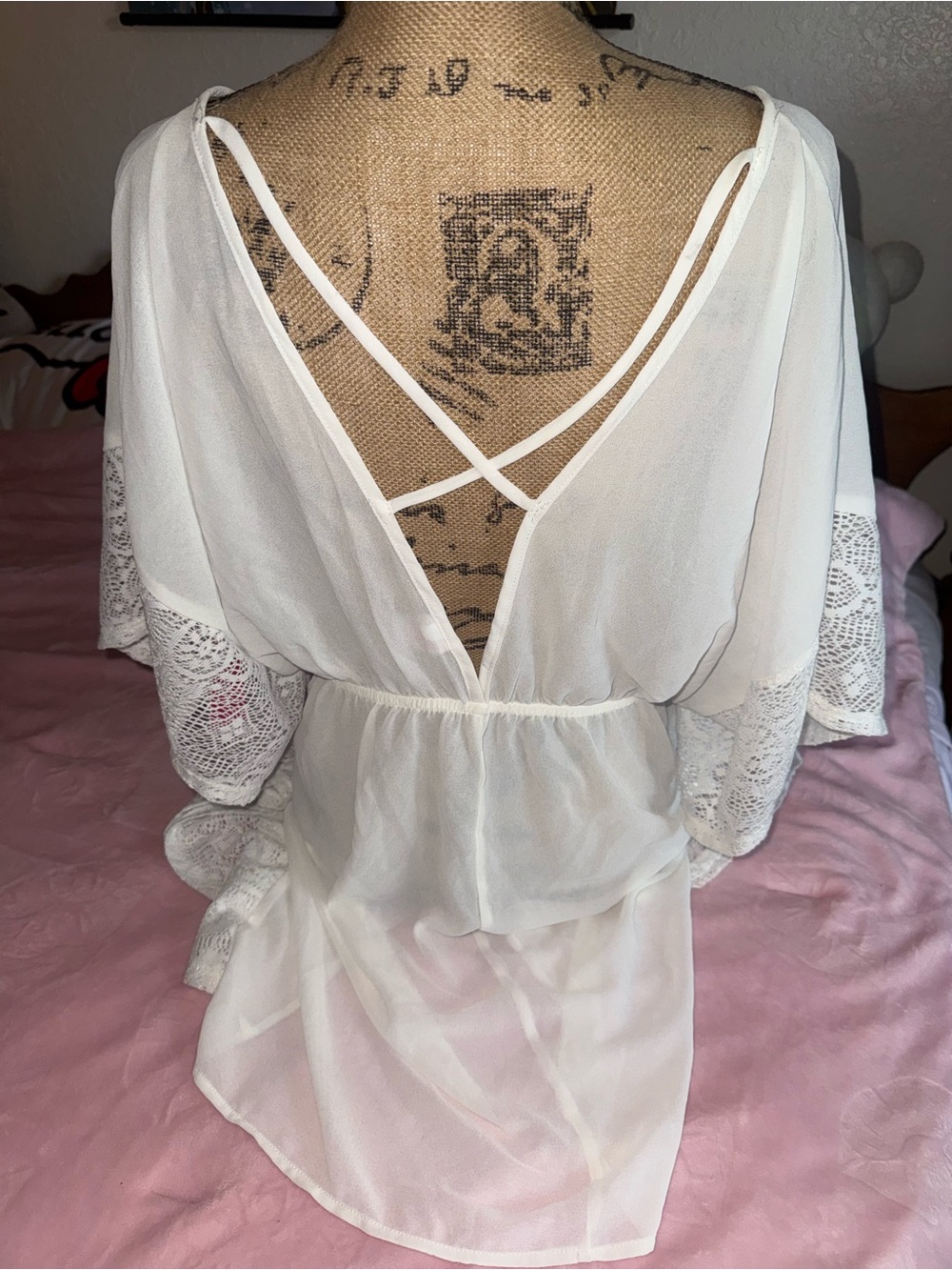 Xhilaration White Lace-Trim V-Neck Swim Coverup - Picture 2 of 6